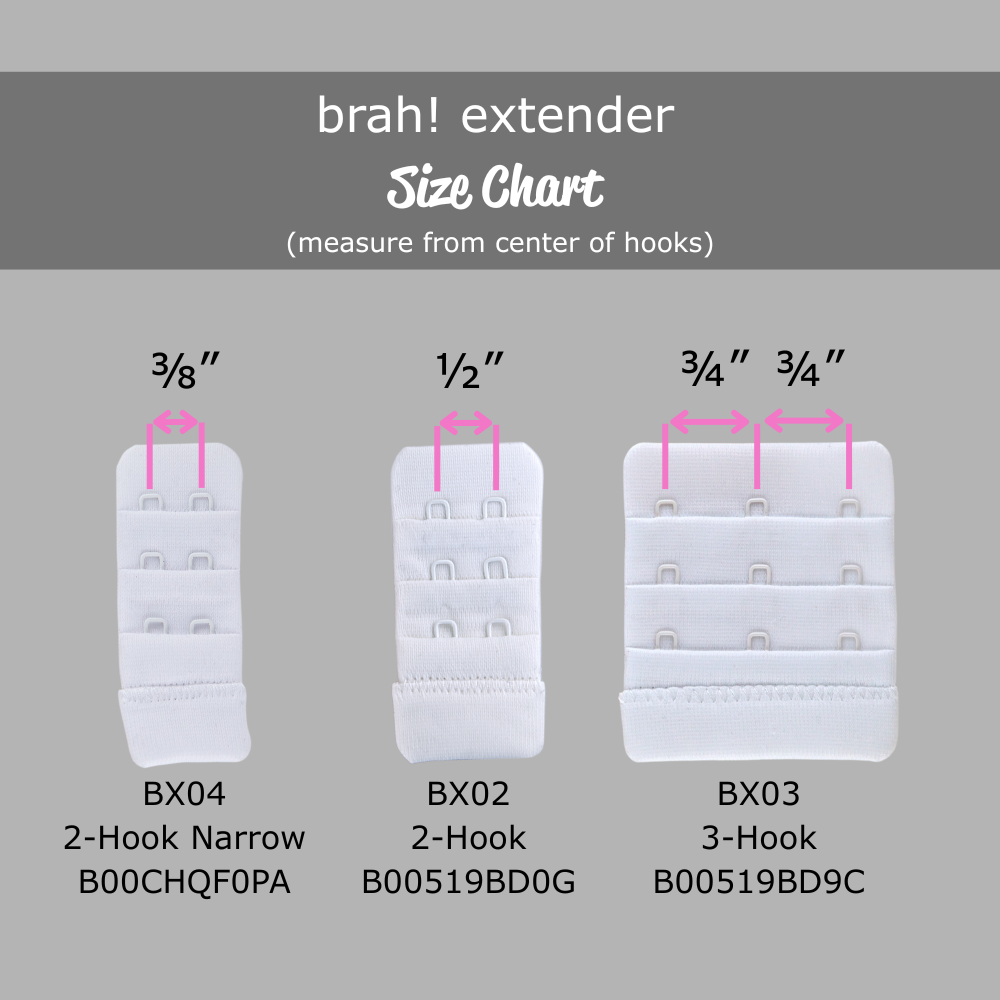 Brah! Extender: 2 & 3 Hook Bra Extender Strap, White/Beige/Black