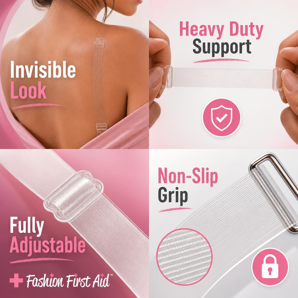 Clearly Gone Invisible Clear Bra Straps, Adjustable, Heavy Duty, Non-Slip