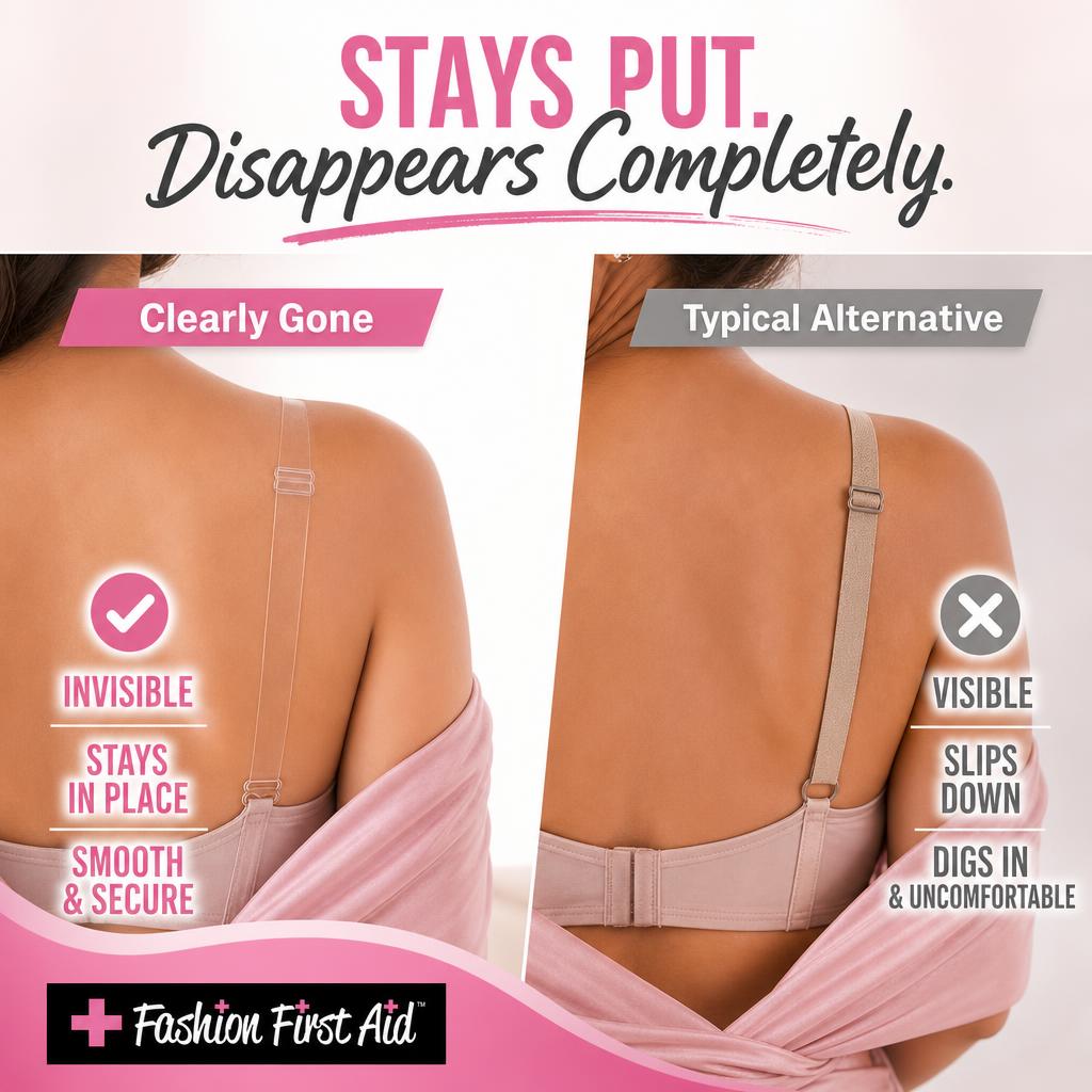 Clearly Gone Invisible Clear Bra Straps, Adjustable, Heavy Duty, Non-Slip