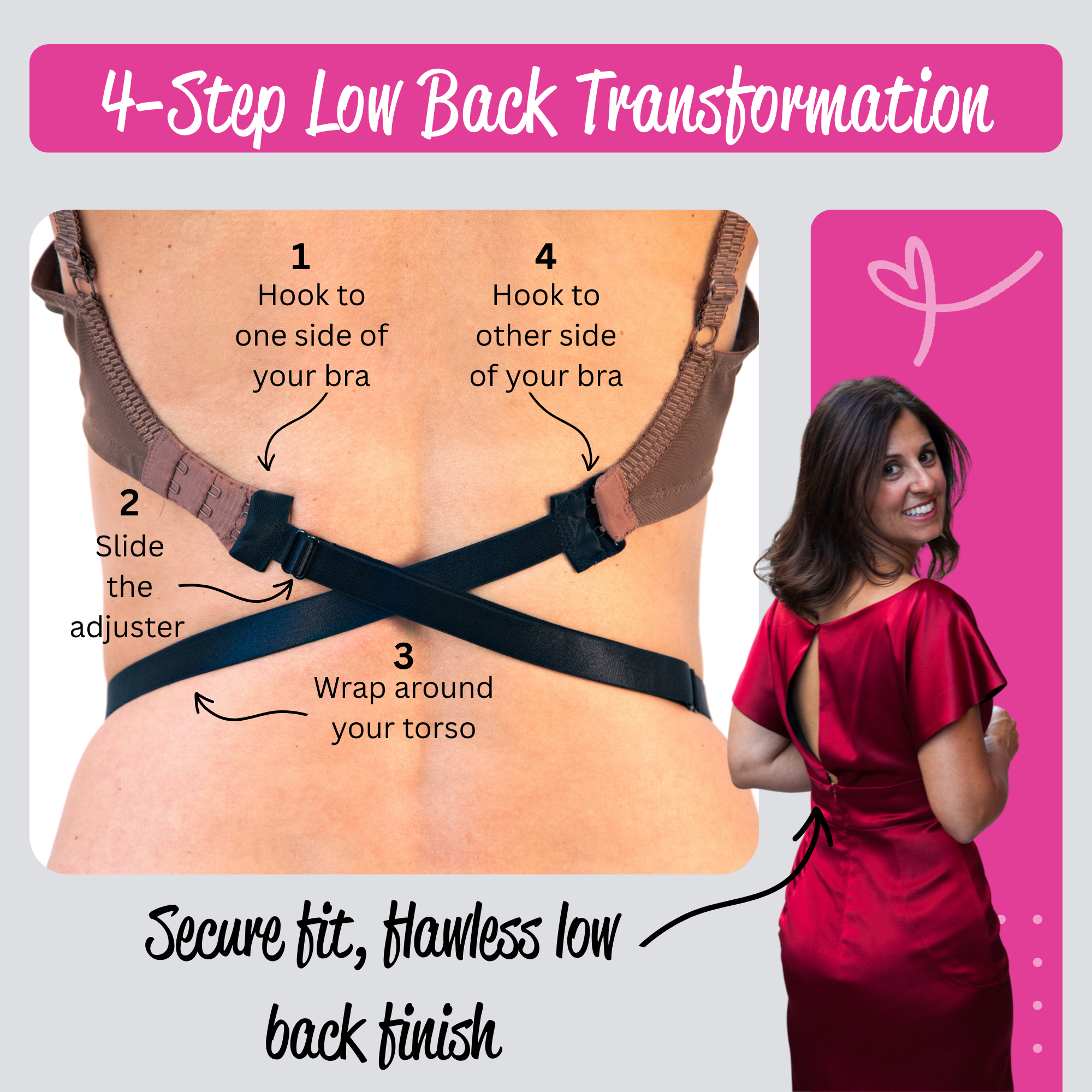 Low back bra converter compatible with most 2 hook bras