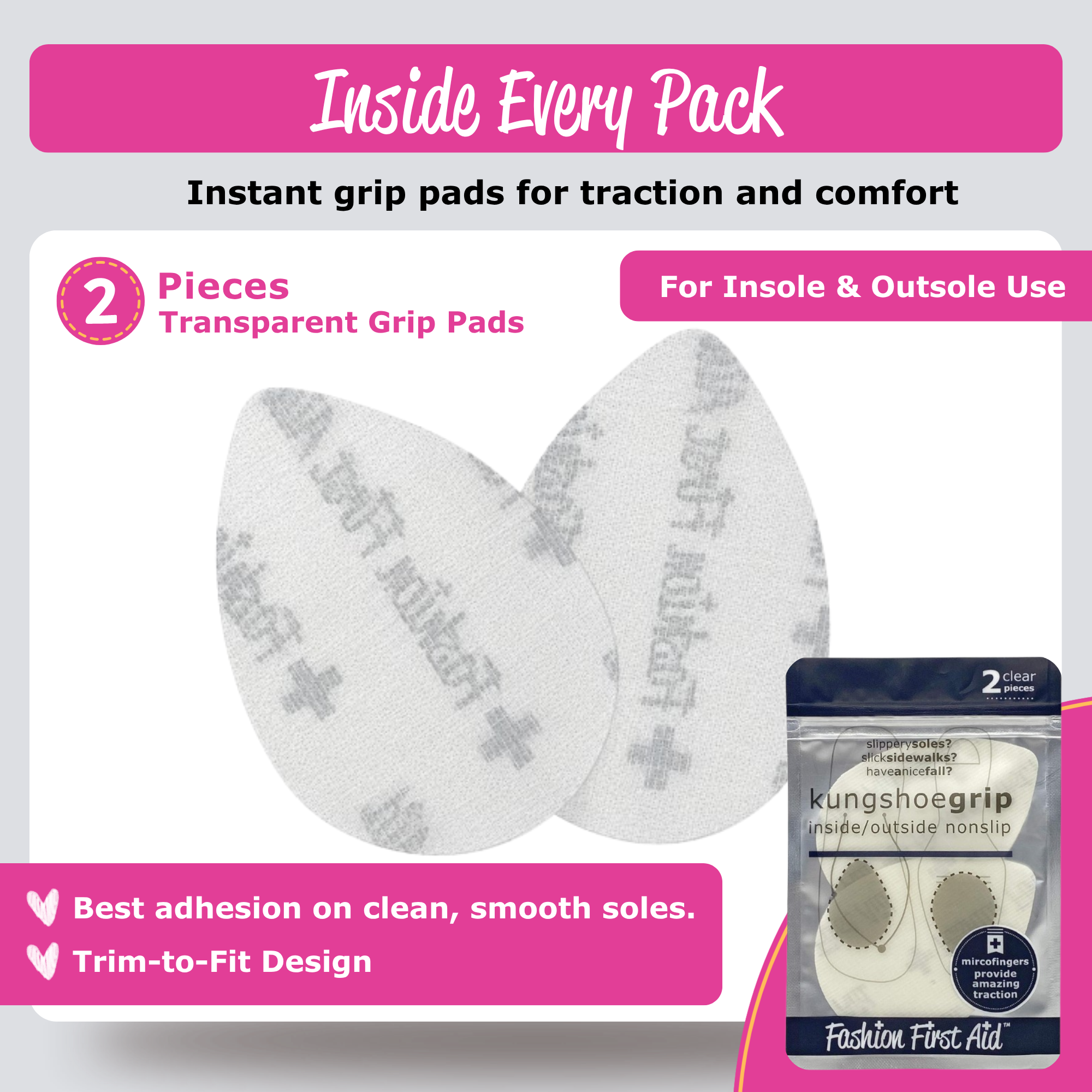 Transparent anti slip shoe grip pads 2-piece set