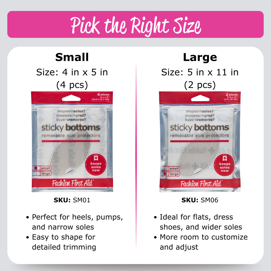 Shoe sole protector size chart for different shoe styles