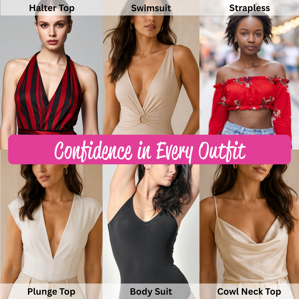 Invisible breast lift support for bold necklines