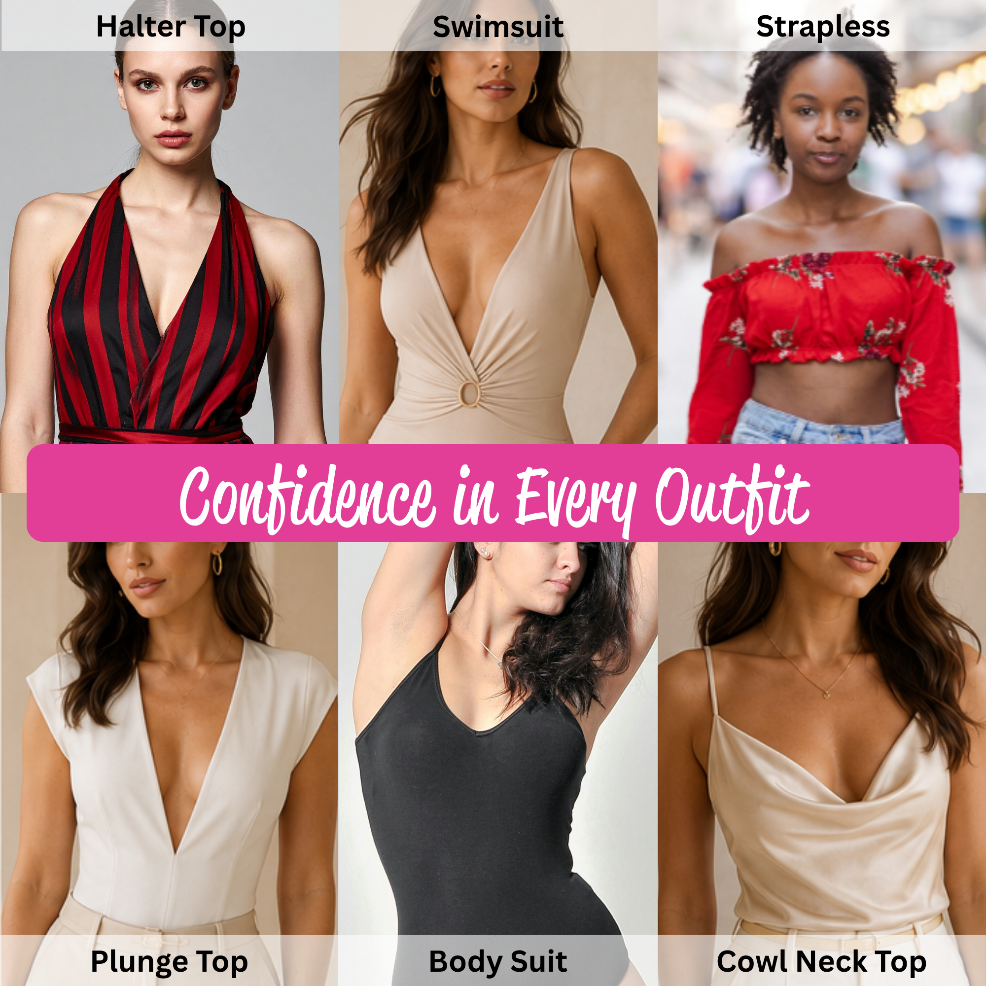 Invisible breast lift support for bold necklines