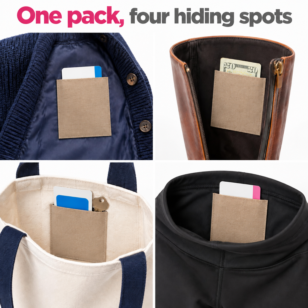 Pocksie Stick On Adhesive Pockets for Clothing, Boots, Bags, Festivals