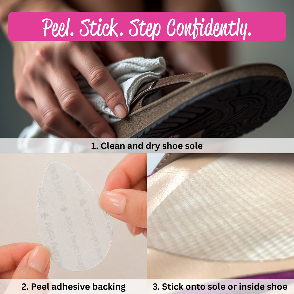 Clean peel and stick shoe grip pads