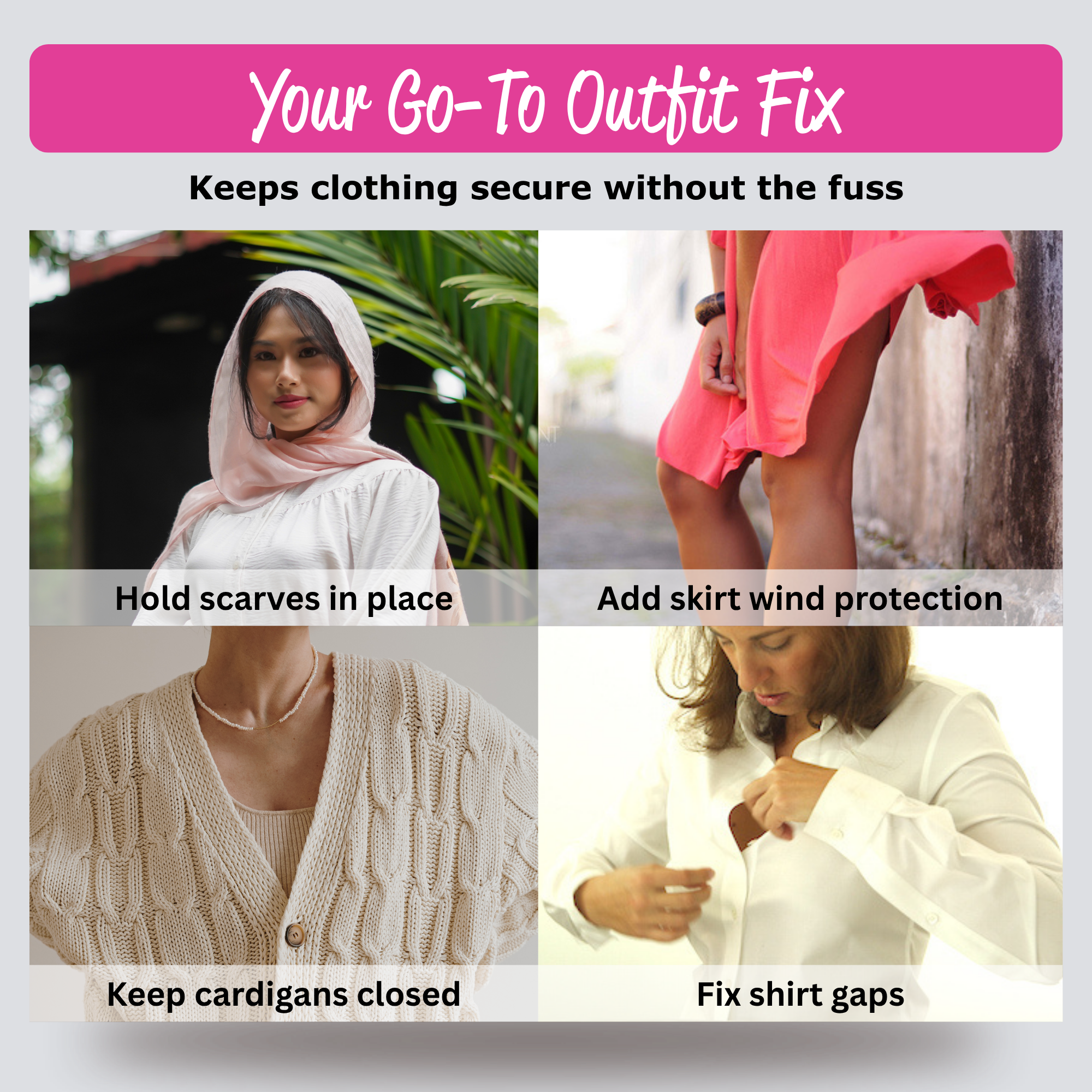 Clothing magnets for dresses, blouses, scarves, and cardigans