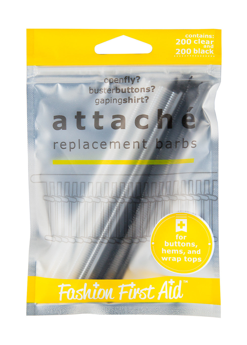 Attache Refills: 200 clear & 200 black barbs to repair with no sewing -  Fashion First Aid